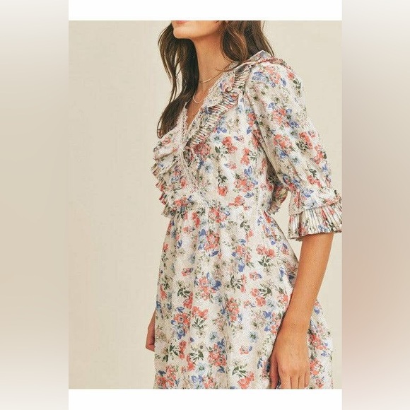 Just Me Floral prairie boho peasant cottagecore Hana Tier Dress small - Picture 2 of 14